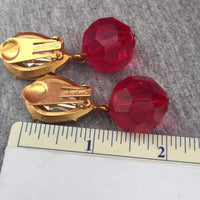 Orange pink Crystal Les Bernard vintage earrings