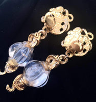 Vintage French Lucite Gold Tone Art Nouveau Long Clip Earrings