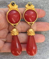 Vtg Leslie Block Gemstone Etruscan Earrings