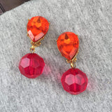 Orange pink Crystal Les Bernard vintage earrings