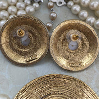 VTG Pearl Necklace Earrings Set Gold Tone M.JENT Designer BROOCH