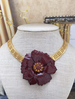 Vintage Necklace Maroon Floral Pin Mashup!