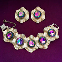 Vtg Judy Lee Watermelon Rhinestone Bracelet Earrings Set