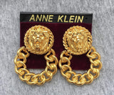 Vintage designer Anne Klein lion hoop earrings on card