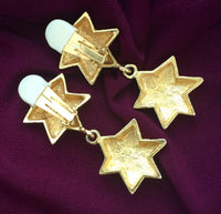Vtg Les Bernard star Earrings clip on Gold-tone Runway Statement 80s