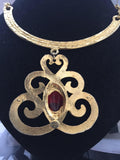 Designer Les Bernard Red Gemstone Ornate Necklace