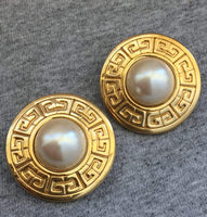 Givenchy Logo Earrings Pearl Gold Tone