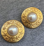 Givenchy Logo Earrings Pearl Gold Tone