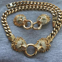 Vtg Signed Craft Double Lion Door Knocker Necklace set