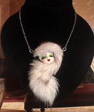Vintage Lady in Fur Ceramic Woman Brooch Choker Necklace 