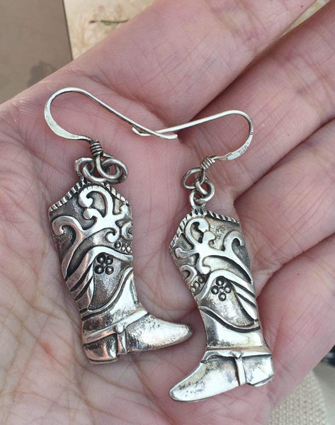925 Sterling Silver Pierced Cowboy Boot Earrings