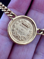 80s Monet Army Navy coin Necklace Cuban link Chain Cameo 