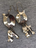 Berebi silvertone black enamel Fish Sea Shell Earrings designer dangle pierced 