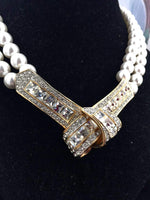 Stunning Vtg Pearl Crystal Necklace