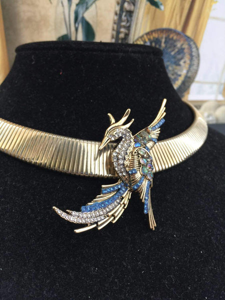 Omega chain mashed up with Anne Klein vintage Phoenix bird brooch