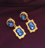 Blue Cabochon Crystal Dangle Earrings