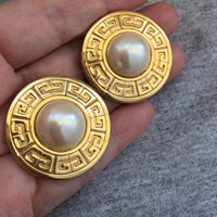 Givenchy Logo Earrings Pearl Gold Tone