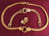 VTG Panther Rhinestone Pave Choker Necklace Bracelet Earrings Set Gold tone