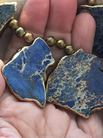Vtg 80s Blue aqua Terra Jasper nNecklace Gemstone
