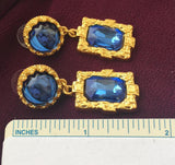 Blue Cabochon Crystal Dangle Earrings