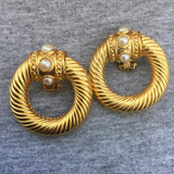 Givenchy Hoop Earrings Pearl Gold Tone