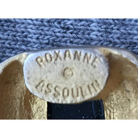 Designer Roxanne Assoulin Faux Black Onyx drop hoop Earrings Matte Gold Tone dangle Etruscan pierced