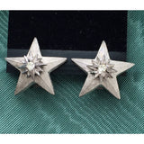 CUTE! Designer Roxanne Assoulin star Starburst Earrings crystal rhinestone signed silver Tone small stud dimensional clip on VTG Couture