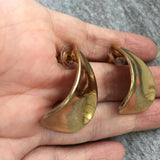 CHIC! Thick wide half Hoop Earrings shiny Gold Tone pierced made in u.s. Couture style designer quality long chunky statement classi VTG
