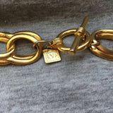 Chic! 80s Anne Klein Necklace Circle links Choker Collar Statement Gilt goldtone Metal Vintage modernist Designer Couture CLICK 2 VIEW