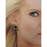 Givenchy Earrings Art Deco black onyx Gold tone pierced designer Couture Runway