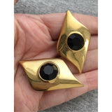 Givenchy Earrings Art Deco black onyx Gold tone pierced designer Couture Runway