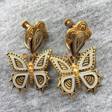 Vintage Damascene dimensional butterfly earrings Black Goldtone screw back dainty statement Niello jewelry Spain Victorian figural animal