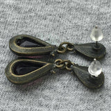 Victorian Inspired Purple Faceted faux amethyst Crystal teardrop earrings vintage Runway pierced statement dangle drop antique gold tone