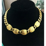 VTG Anne Klein Lion Necklace Cuban chain Gold tone Runway designer Couture RARE!