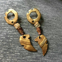 Cool!! Tribal Don Lin Signed Earrings boho pierced shell bead Gold Metal dangle unique Vintage Designer Couture Statement Rare!